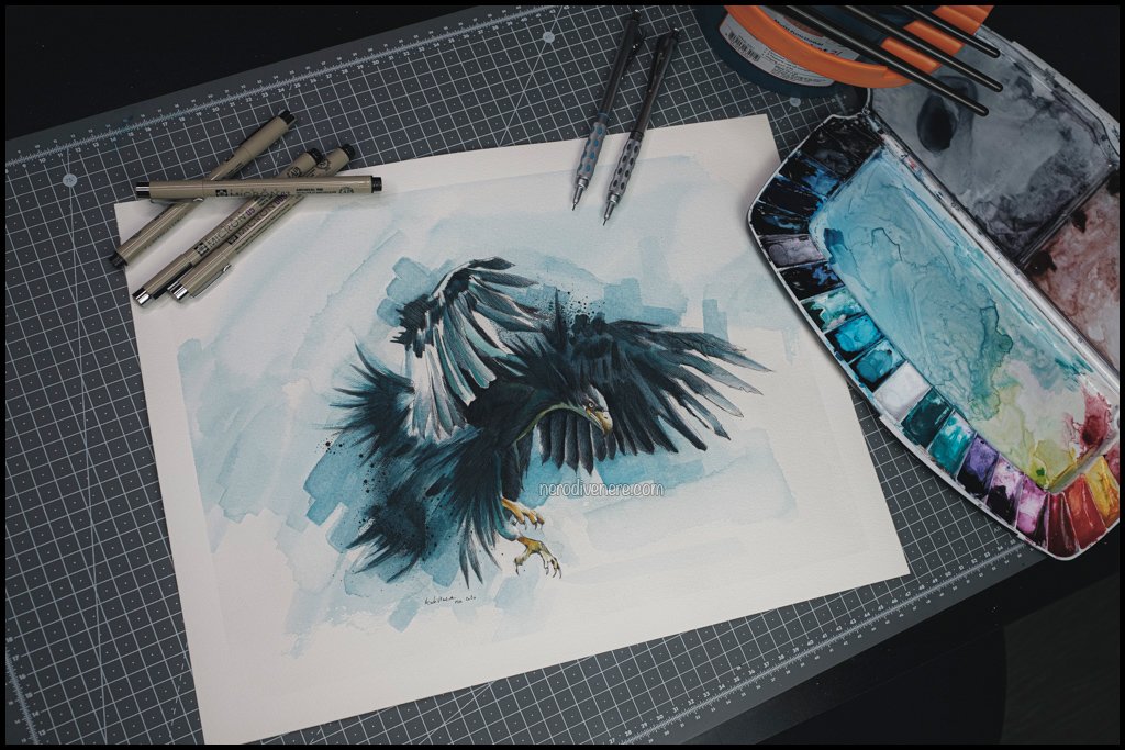 آموزش نقاشی آبرنگ و طرح عقاب