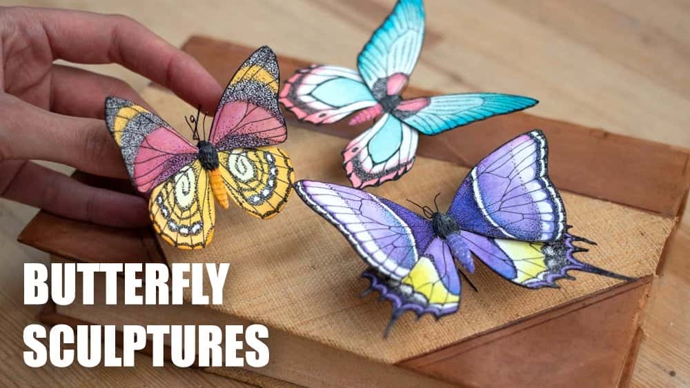 آموزش چگونه پروانه بسازیم - مجسمه پروانه ترکیبی - خاک رس، کاغذ، جوهر، آبرنگ