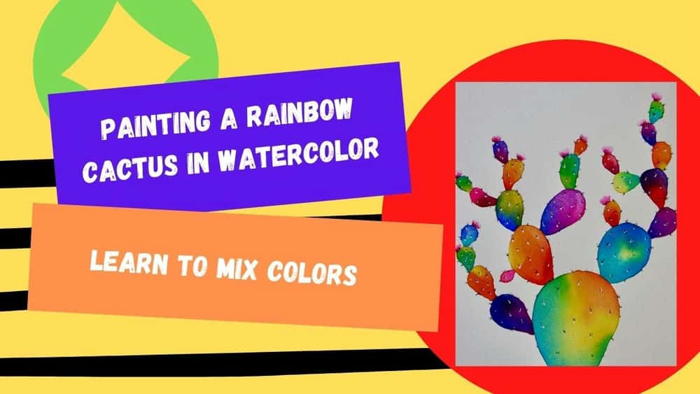 آموزش یک کاکتوس رنگین کمانی را با آبرنگ رنگ کنید