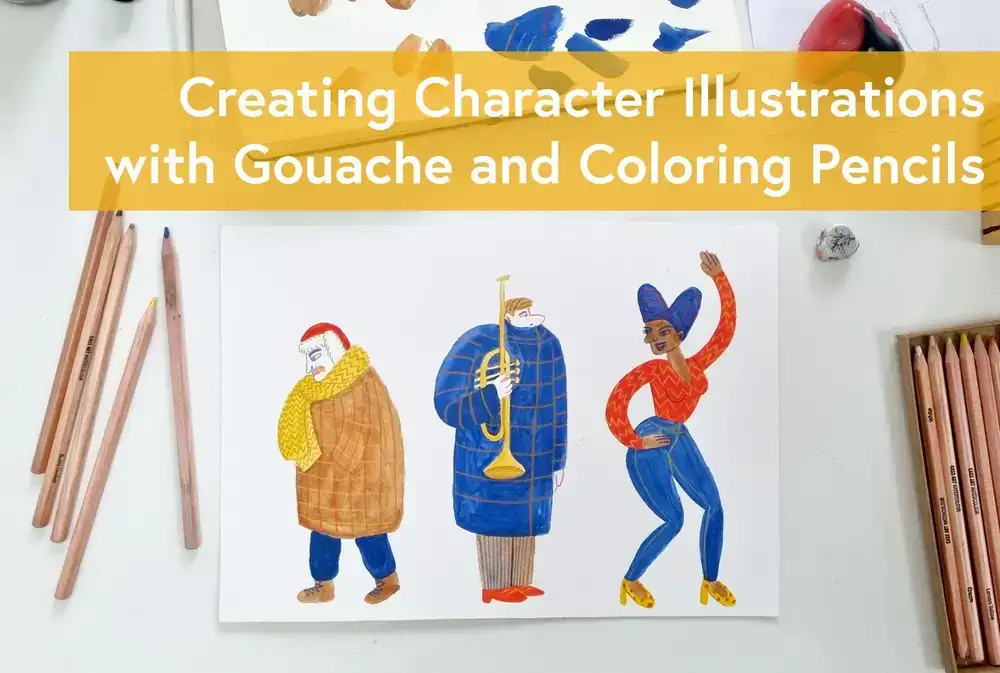 آموزش ایجاد تصاویر شخصیت با گواش و مداد رنگی