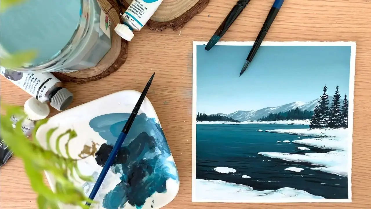 آموزش نقاشی منظره زمستانی با گواش