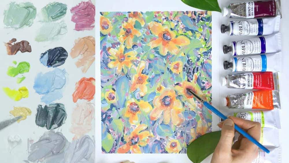نقاشی رنگ روغن: آموزش نقاشی گل های رنگارنگ امپرسیونیستی