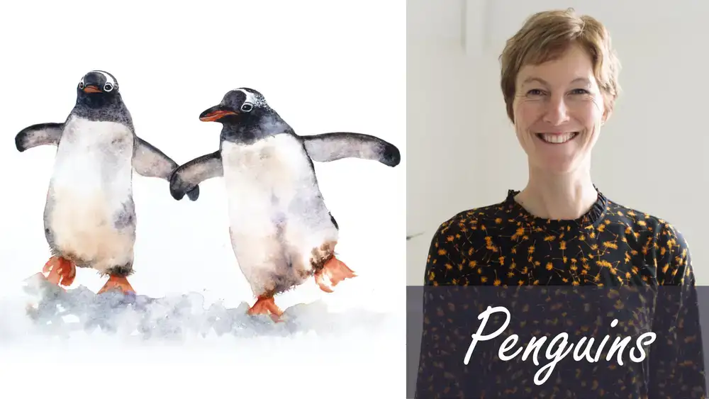 آموزش پنگوئن های زمستانی مستر کلاس آبرنگ با جریان آزاد با جین دیویس