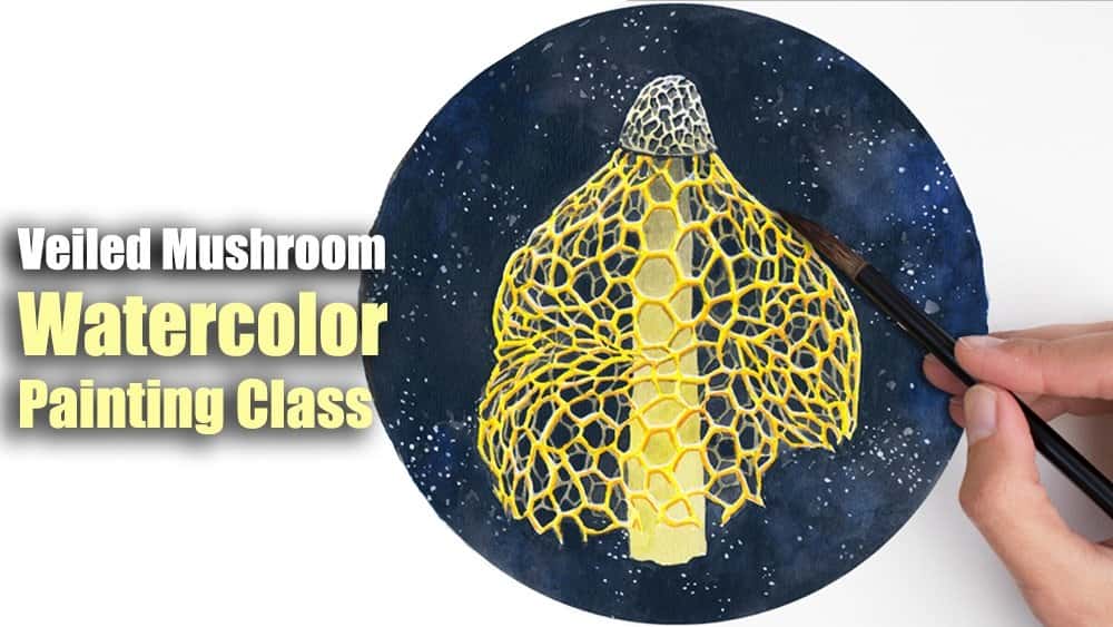 آموزش نحوه رنگ آمیزی: قارچ محجبه با آبرنگ - پس زمینه کهکشان