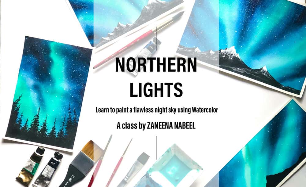 آموزش نورهای شمالی - یاد بگیرید که یک آسمان شب بی عیب و نقص را با آبرنگ نقاشی کنید