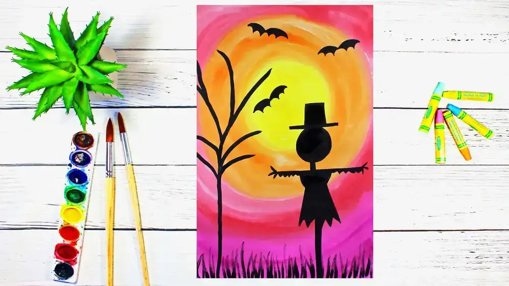 آموزش هنر برای کودکان، نوجوانان و مبتدیان: چگونه یک مترسک کدو تنبل را برای هالووین بکشیم و با آبرنگ نقاشی کنیم