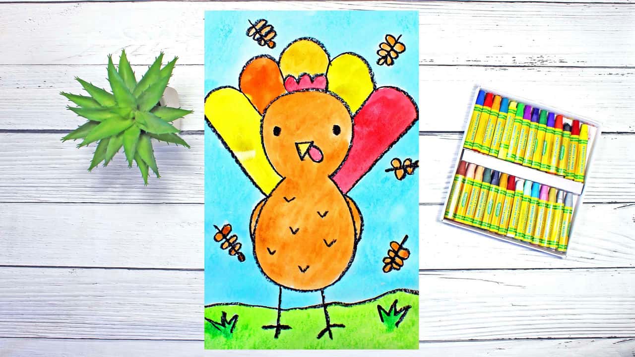 آموزش کلاس هنر آسان برای کودکان و مبتدیان: چگونه یک بوقلمون کوچک را برای شکرگزاری بکشیم و با آبرنگ نقاشی کنیم