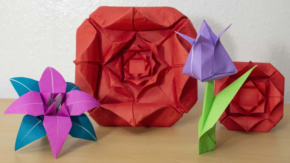 اصول اولیه اوریگامی: آموزش تا کردن 3 گل اوریگامی