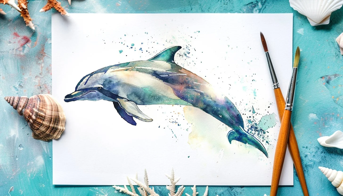 آموزش شیرجه رفتن در آبرنگ: نقاشی دلفین های رنگارنگ با تکنیک های بیانی