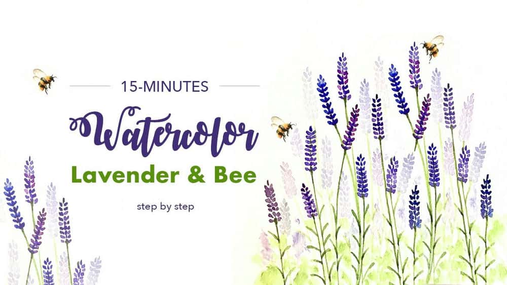 آموزش 15 دقیقه آبرنگ اسطوخودوس و زنبور عسل