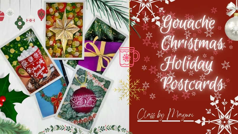 آموزش کارت پستال های تعطیلات کریسمس گواش: گواش متالیک برای Bling اضافه شده!!