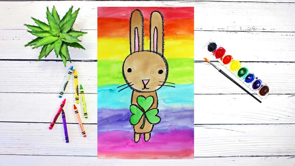 آموزش پروژه نقاشی روز سنت پاتریک برای کودکان و مبتدیان: خرگوش شبدری رنگین کمانی را بکشید و رنگ کنید