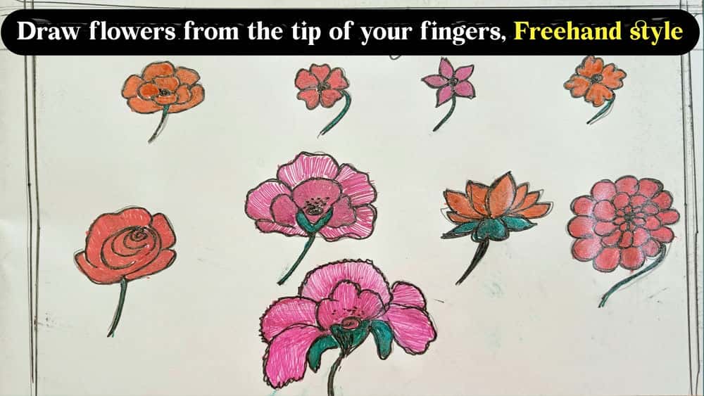 آموزش از نوک انگشتان خود به سبک دست آزاد گل بکشید