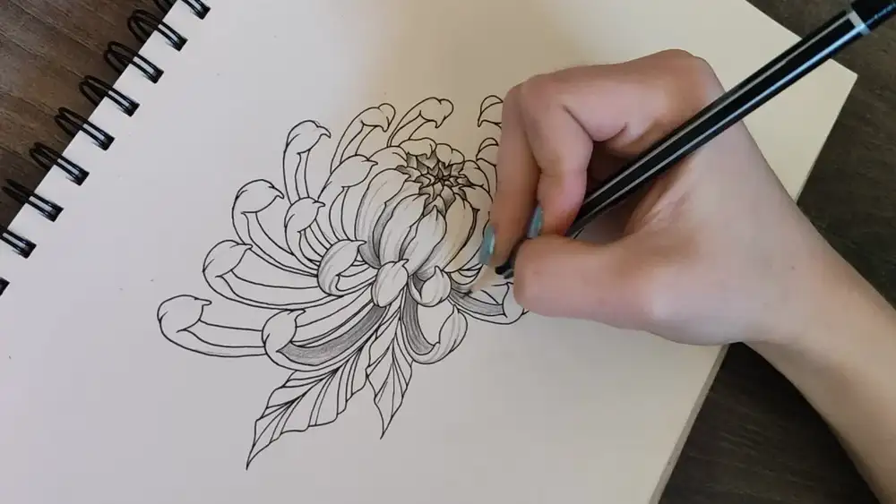 آموزش چگونه یک گل داودی به سبک تاتو را از ابتدا بکشیم