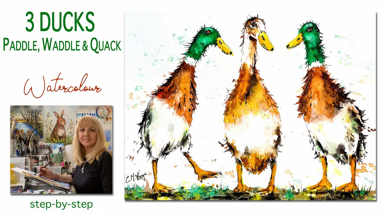 آموزش اردک ها استاد کلاس آبرنگ توسط کری مک کنزی. 3 نقاشی اردک - مبتدیان متوسط ​​پیشرفته