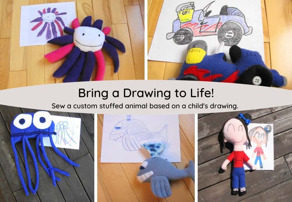 آموزش دوخت یک حیوان شکم پر سفارشی از نقاشی کودک