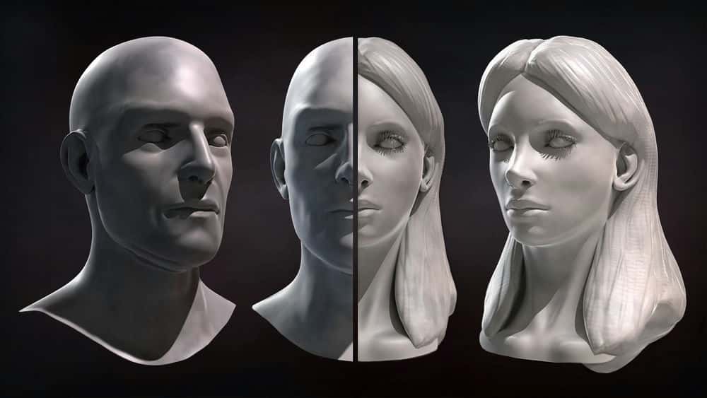 آموزش مجسمه سازی صورت های زن و مرد در ZBrush 