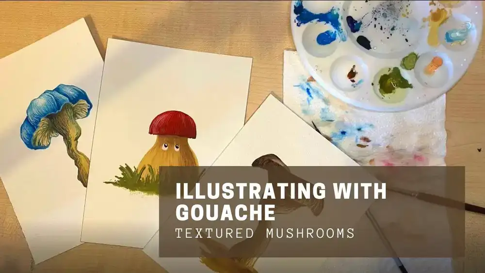 آموزش تصویرسازی با گواش - قارچ های بافت