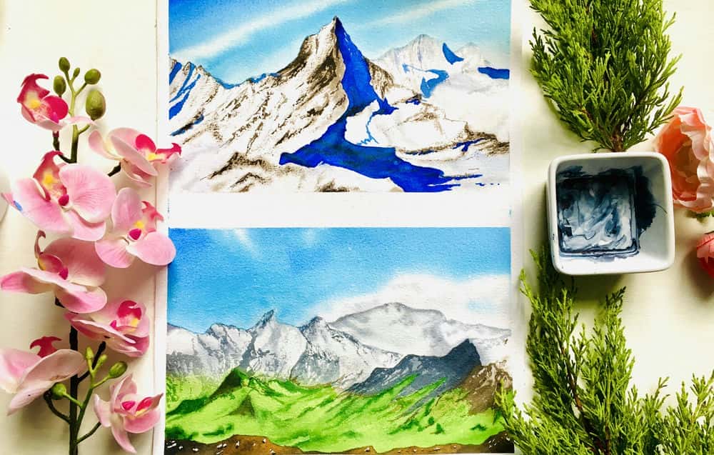 آموزش نقاشی مناظر کوهستانی با آبرنگ به شش روش مختلف