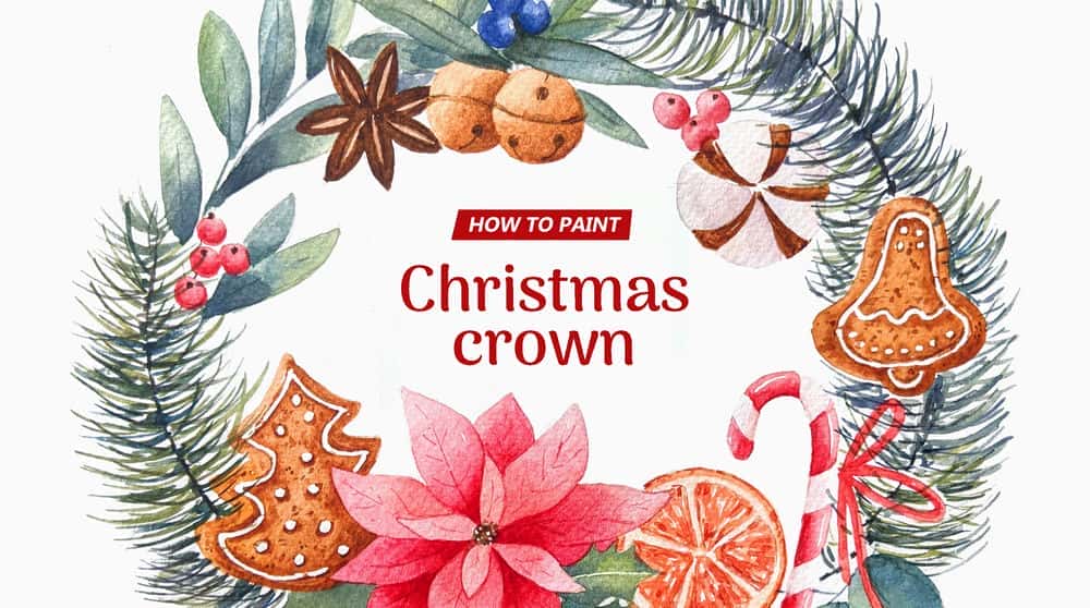آموزش چگونه تاج کریسمس را نقاشی کنیم