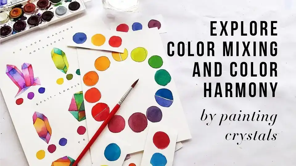 آموزش ترکیب رنگ و هماهنگی رنگ را کاوش کنید: کریستال های آبرنگ را رنگ کنید!