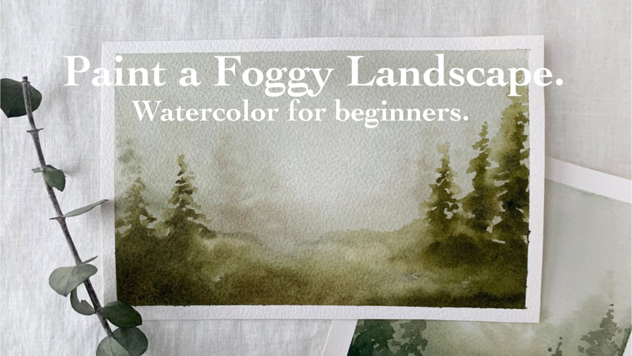 آموزش منظره درخت کاج مه آلود را با آبرنگ نقاشی کنید.