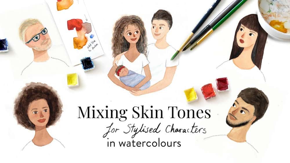آموزش مخلوط کردن رنگ پوست برای شخصیت های سبک با استفاده از آبرنگ