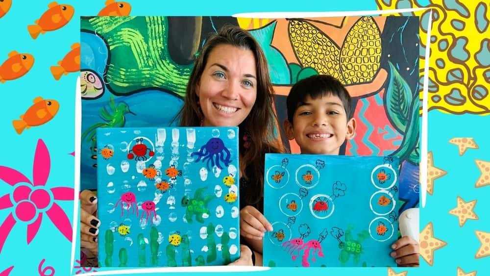 آموزش نقاشی اکریلیک برای کودکان: روشی آسان برای رنگ آمیزی تم اقیانوس با استفاده از انگشتان و تمبرهای DIY