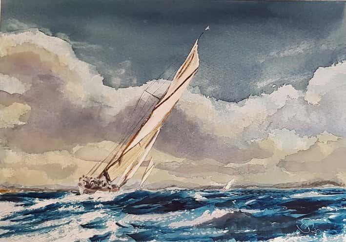 آموزش نقاشی آبرنگ مانند یک حرفه ای! یک قایق بادبانی زیبا