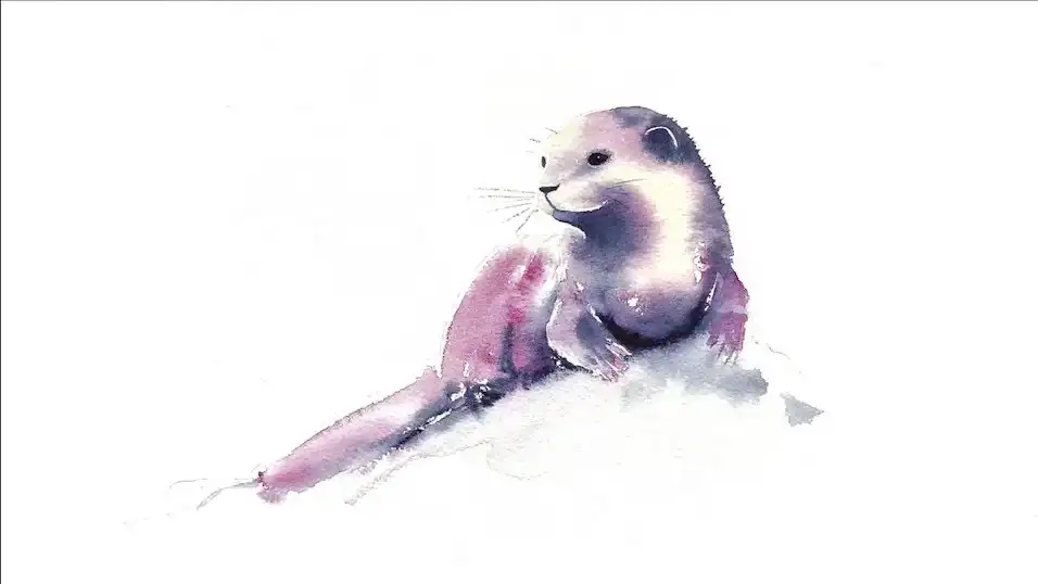 آموزش Otter Watercolor - نقاشی سریع و شل برای گرفتن ماهیت موضوع
