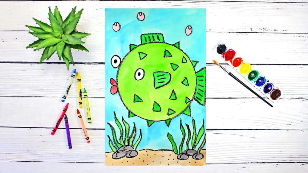 آموزش درس هنر برای بچه ها: یاد بگیرید چگونه یک ماهی پف کرده را بکشید و با آبرنگ نقاشی کنید!