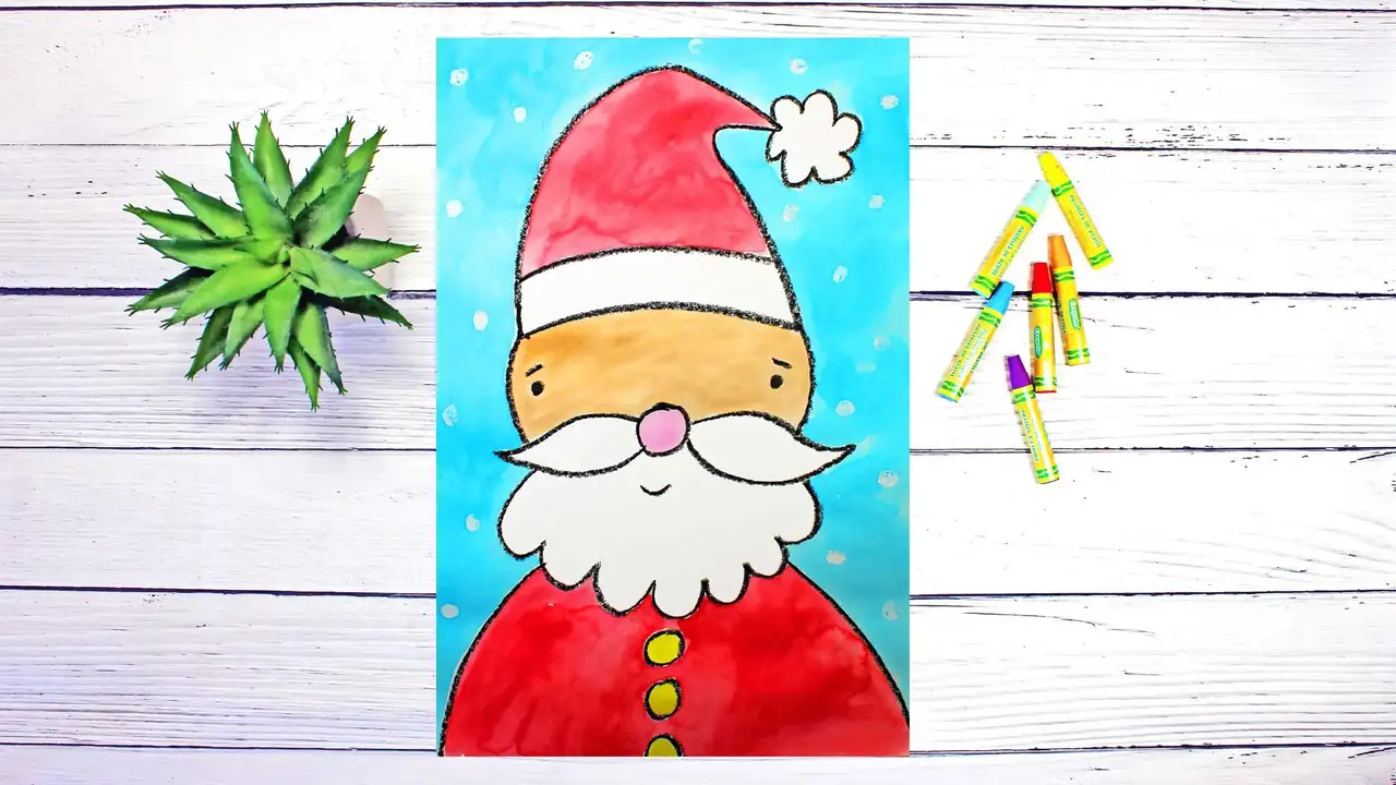 آموزش پروژه هنری آسان برای بچه ها و مبتدیان: چگونه بابانوئل را برای کریسمس بکشیم و با آبرنگ نقاشی کنیم