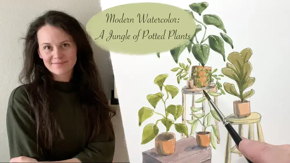 آموزش تکنیک های مدرن آبرنگ: جنگلی از گیاهان گلدانی