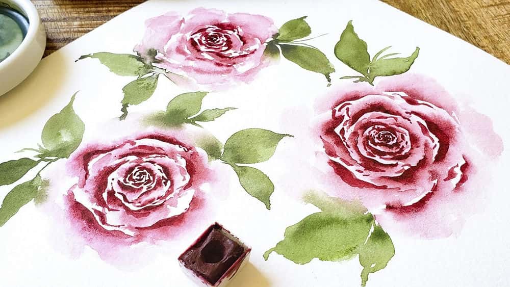 گل رز آبرنگ شل: آموزش نقاشی 5 گل رز آسان با آبرنگ