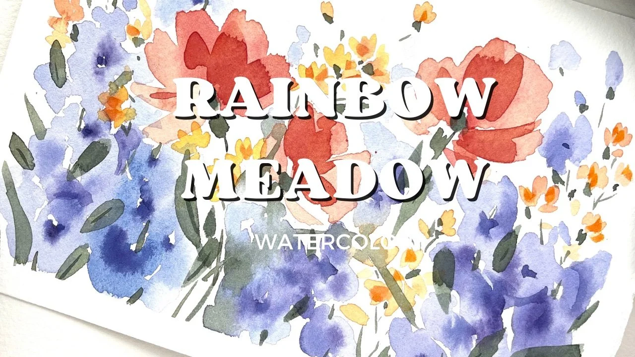 آموزش آبرنگ Rainbow Meadow: یک علفزار گل شل را در یک پالت رنگارنگ رنگ کنید