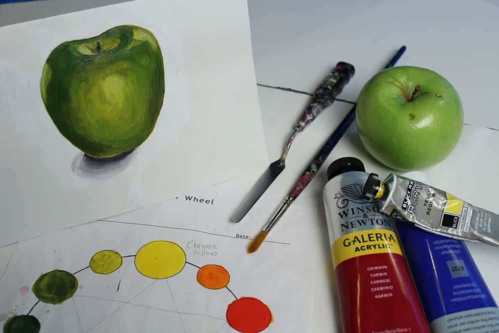 آموزش نقاشی اکریلیک مبتدی: یک سیب سبز رنگ کنید