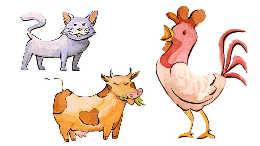 آموزش 7 روز چالش آبرنگ تصویر حیوانات مزرعه معروف