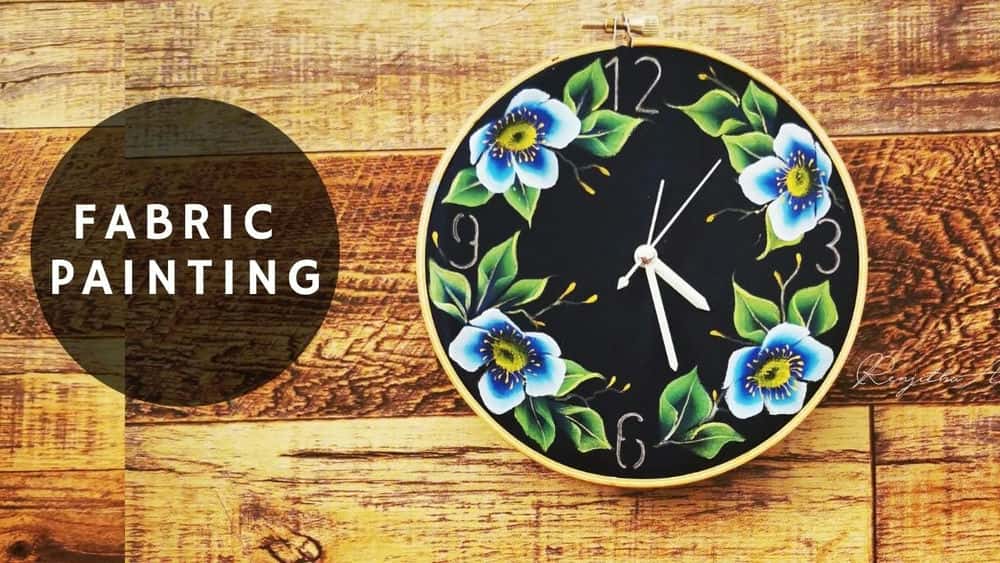 آموزش نقاشی روی پارچه - نقاشی گل و ساعت