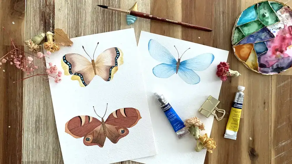 آموزش تکنیک های آبرنگ را کاوش کنید: 3 تصویر پروانه را رنگ کنید