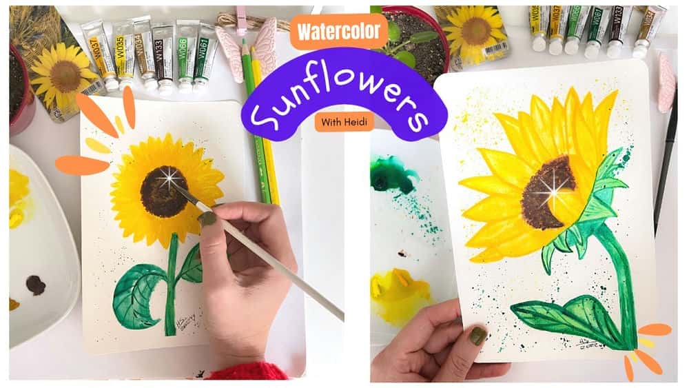 آموزش Watercolor Flower: Sunflower - How to Paint a Sunflower: نمای جلو و نمای جانبی