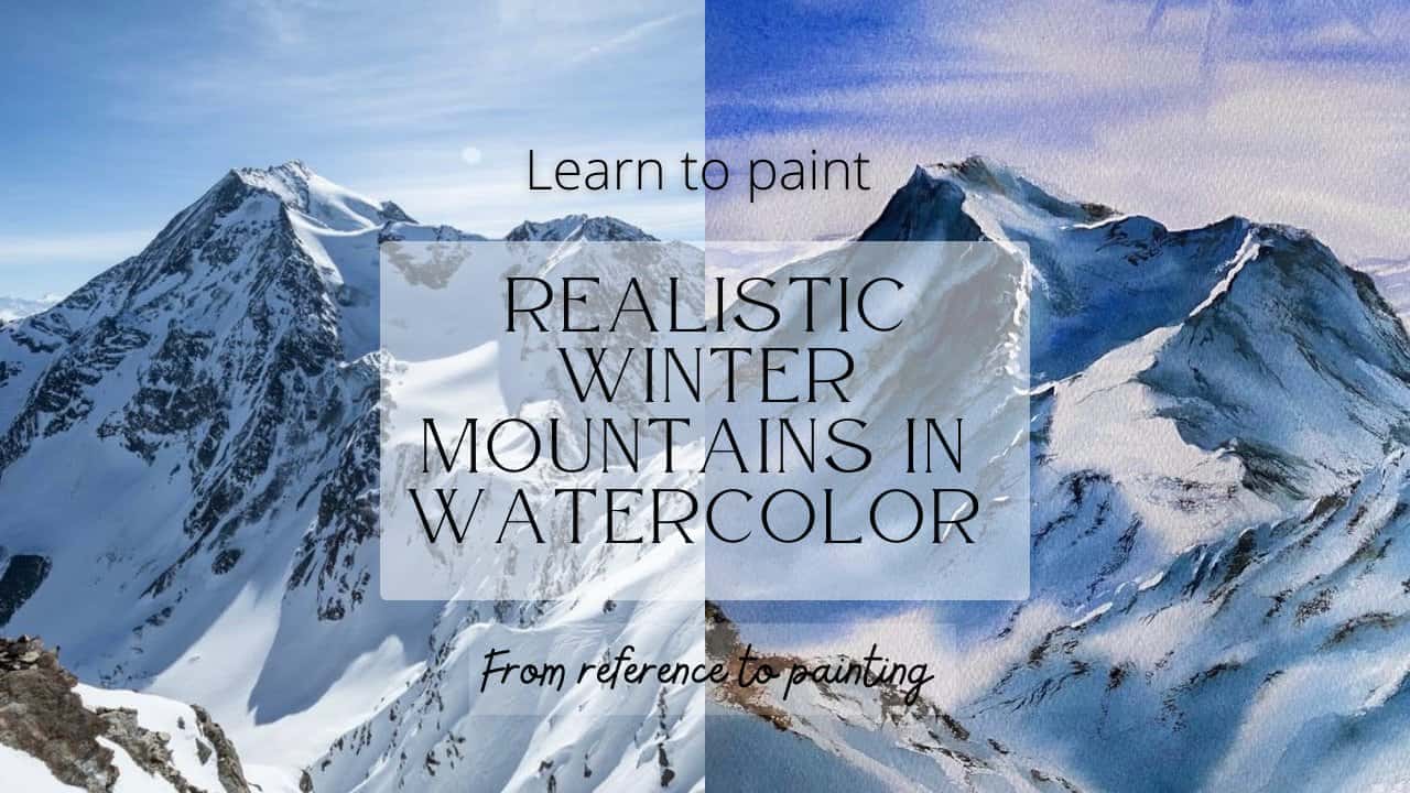 آموزش نقاشی کوه های زمستانی در آبرنگ - از مرجع تا نقاشی