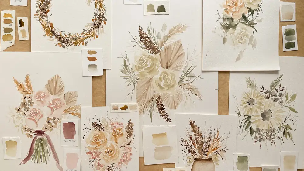 آموزش تبدیل نقاشی به عادت: نقاشی گل های خشک در یک چالش 7 روزه