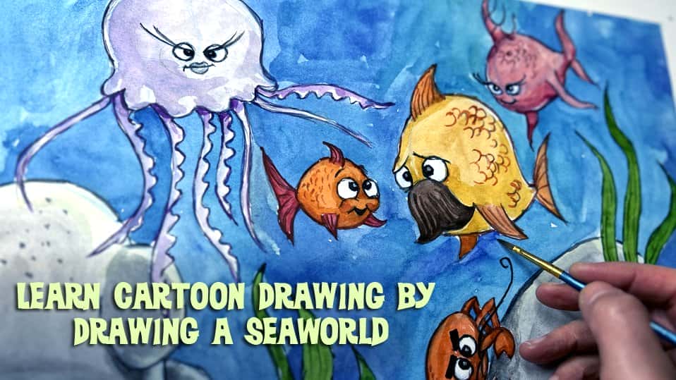 آموزش طراحی کارتونی با کشیدن یک دنیای دریایی