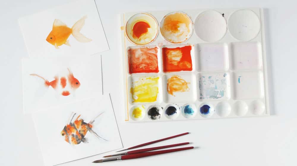 آموزش نقاشی آبرنگ ماهی قرمز