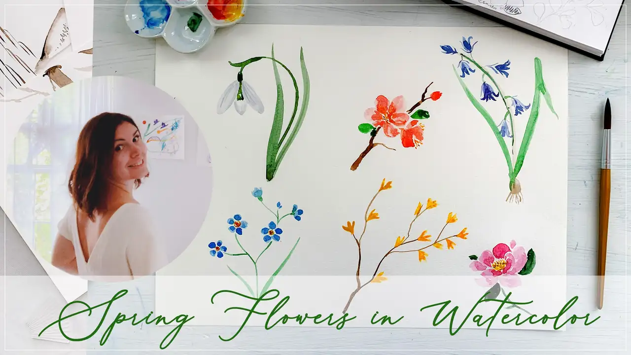آموزش گلهای بهاری نقاشی شده با آبرنگ