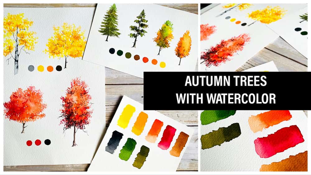 آموزش نقاشی درختان پاییزی با آبرنگ