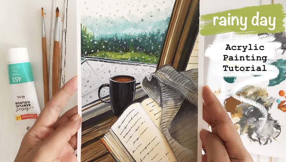 پنجره روز بارانی - آموزش نقاشی اکریلیک