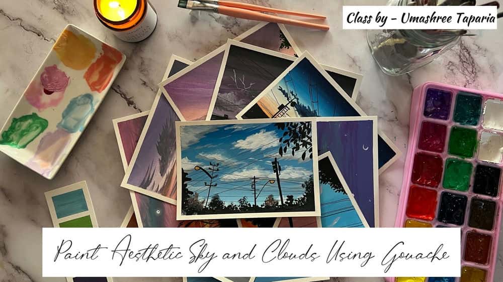 آموزش نقاشی 10 آسمان رسا و ابرهای زیبا با گواش