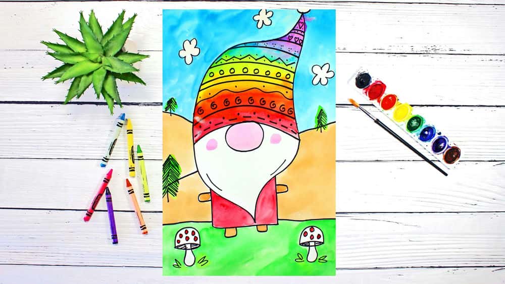 آموزش هنر برای بچه ها: یک گنوم رنگین کمانی را بکشید و نقاشی کنید!