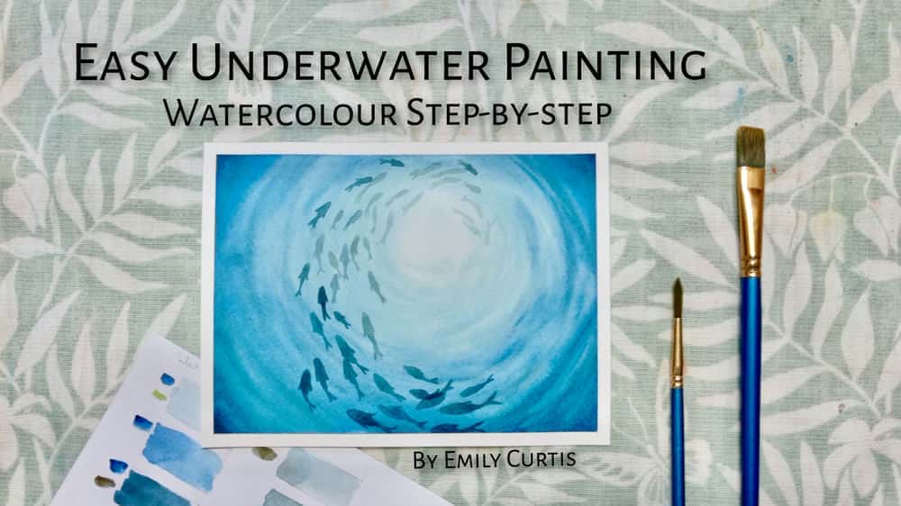 آموزش نقاشی آبرنگ دریای زیر آب (بلند) - گام به گام